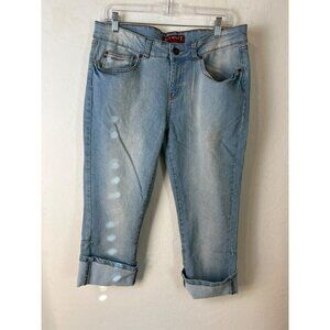 Women Red Rivet Crop Roll Hem Sz 15 Junior Light Wash Jeans